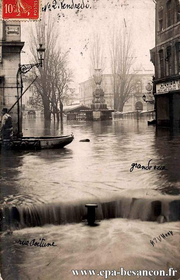 BESANÇON - Grande rue et Place du marché - Inondations de janvier 1910
